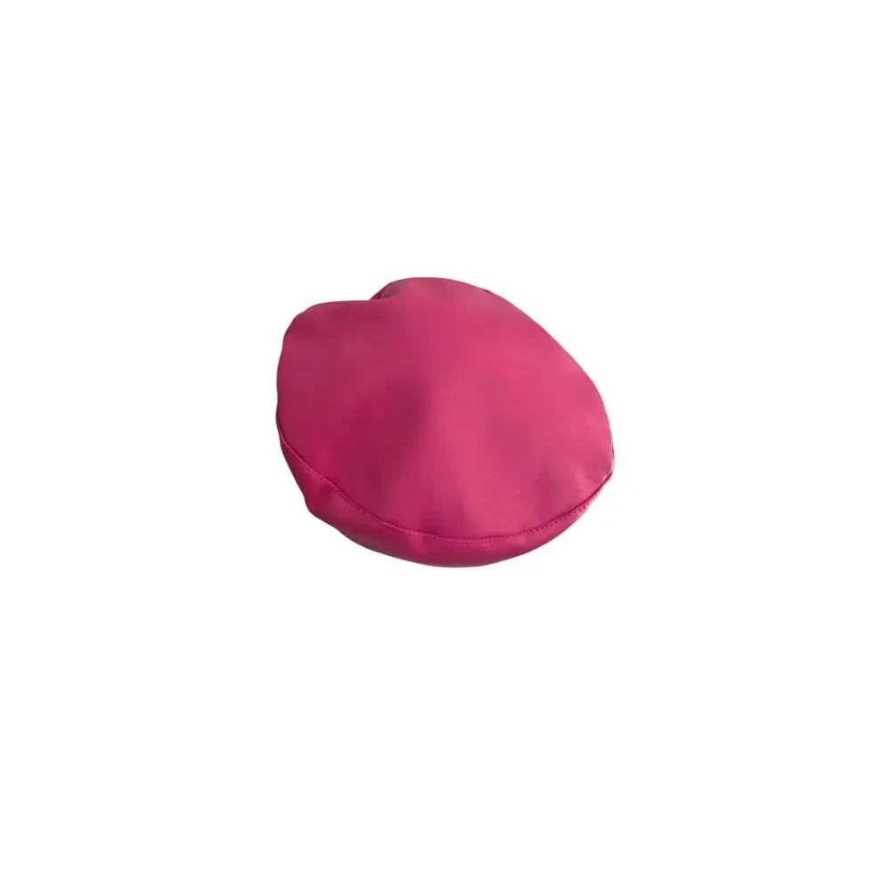 NEW Faux Leather Beret Hat Womens Hot Pink Detachable Crystal Brooch Pin 56-58cm